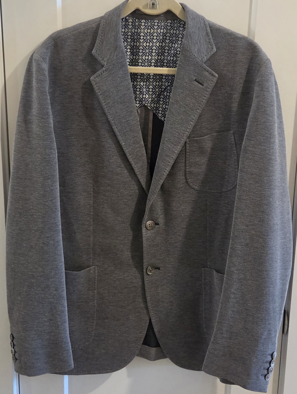 Hardy Amies Semi-Structured 2-Button Cotton Blazer - Light Grey - Size 44R